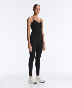 Oysho Длинный комбинезон Comfortlux с ажурной строчкой, черный