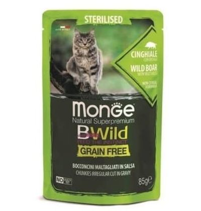 Влажный корм Monge Cat BWild GRAIN FREE для стерилизованных кошек из мяса дикого кабана с овощами, пауч 85г