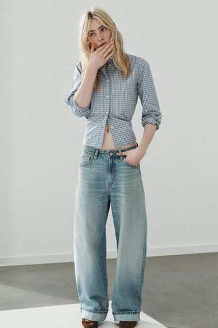 ZARA ДЖИНСЫ TRF BAGGY FOLDED С РАЗРЕЗАМИ, ГОЛУБОЙ