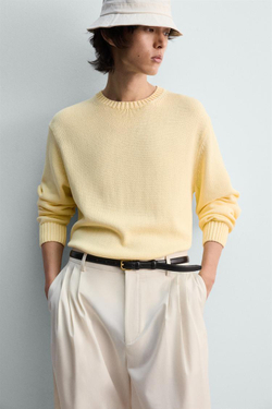 ZARA СВИТЕР ИЗ РЕЛЬЕФНОГО ХЛОПКА, ЖЕЛТЫЙ