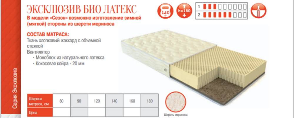 МАТРАС ЭКСКЛЮЗИВ БИО ЛАТЕКС