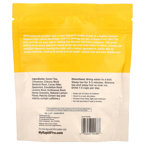 RAPIDFIRE, Slim Tea, лимон, 14 пакетиков в виде пирамиды, 24,64 г (0,87 унции)