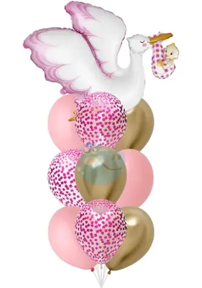 Фонтан с розовым аистом