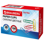 Скрепки EXTRA BRAUBERG 28 мм цветные 100 штук (20 штук в упаковке)