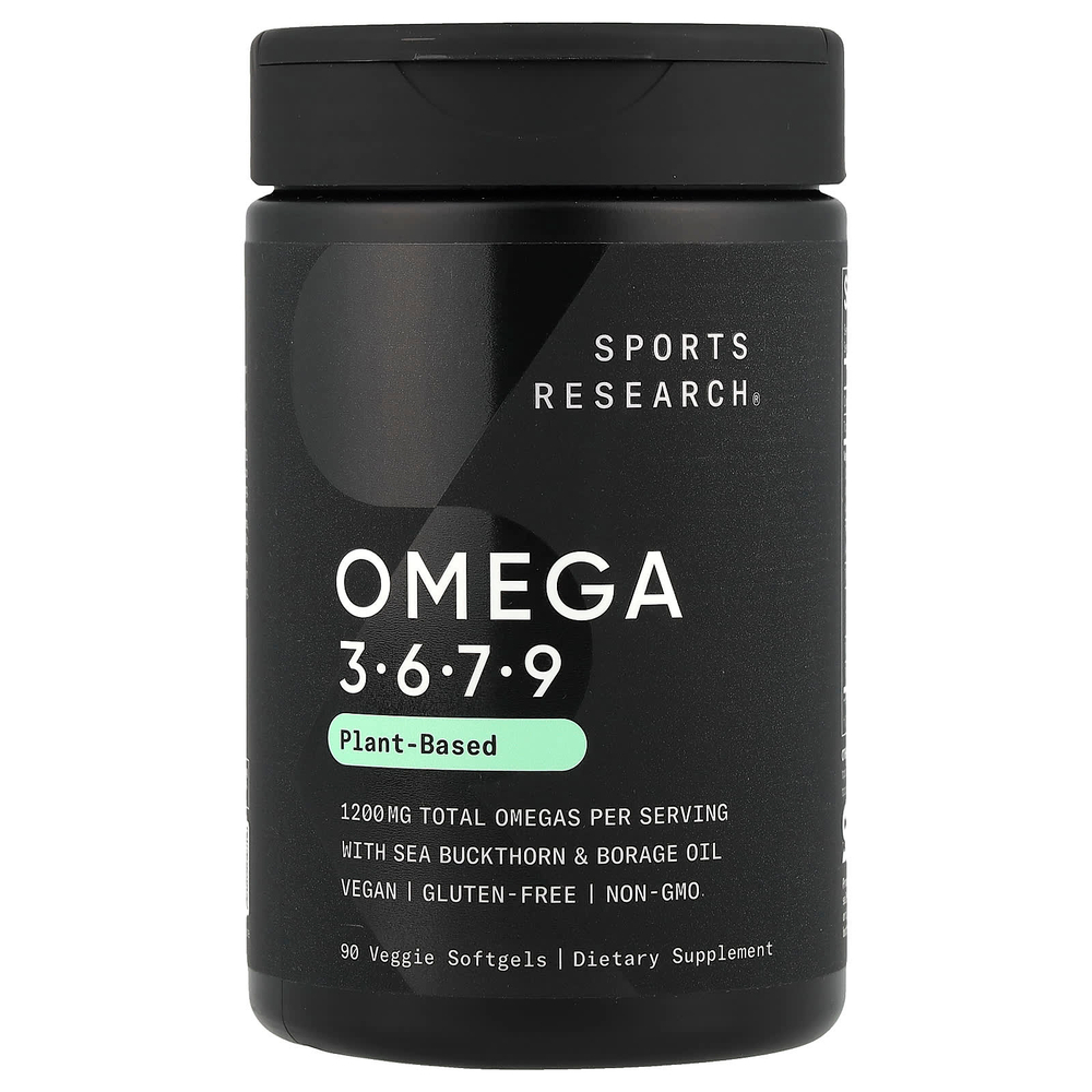 Sports Research, Омега 3-6-7-9, на растительной основе, 90 растительных капсул