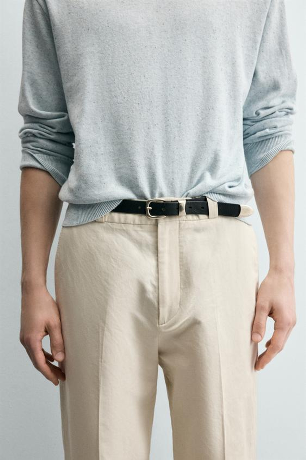 ZARA ПРЯМЫЕ БРЮКИ ЧИНОС ИЗ ХЛОПКА И ЛЬНА, ПЕСОЧНЫЙ