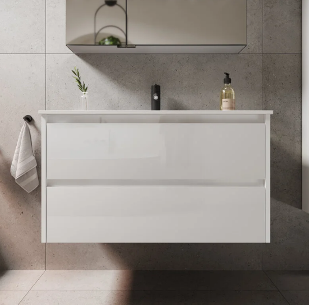 Тумба подвесная SANCOS Libra 890х450х500, c двумя ящиками оснащенными доводчиками, белый глянец , арт. LB90W