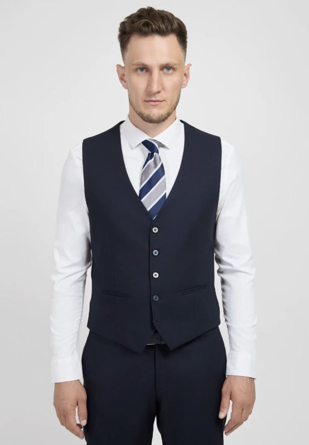 Мужской классический костюм (серо-синий) А36