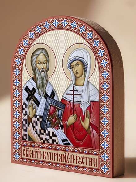 Икона аркой Киприан и Иустиния на дереве: 95 х 120 (Синопсисъ)