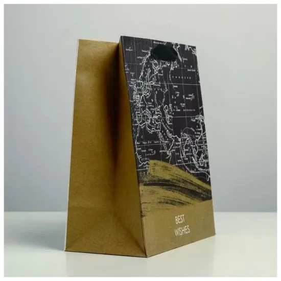 Пакет подарочный крафтовый вертикальный, упаковка, «Best wishes», MS 18 х 23 х 10 см