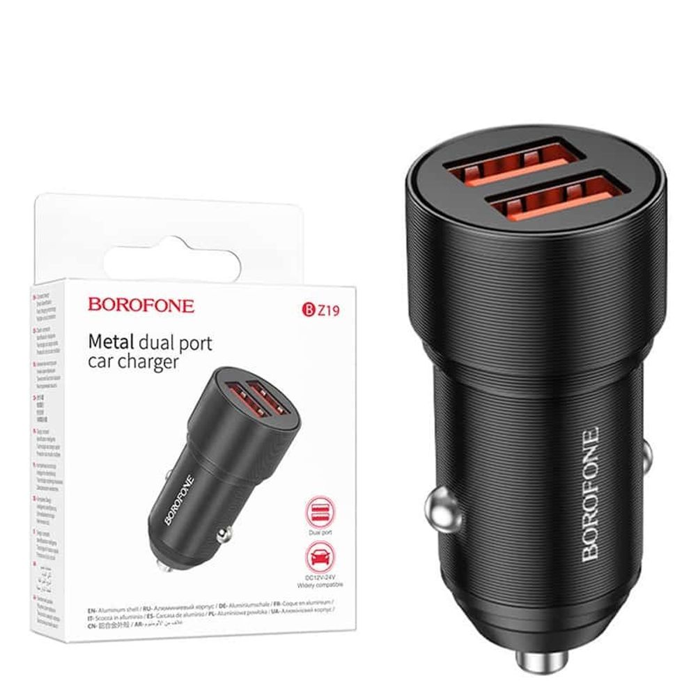 Автомобильный адаптер питания BOROFONE BZ19 2USB 2.4A (черный)