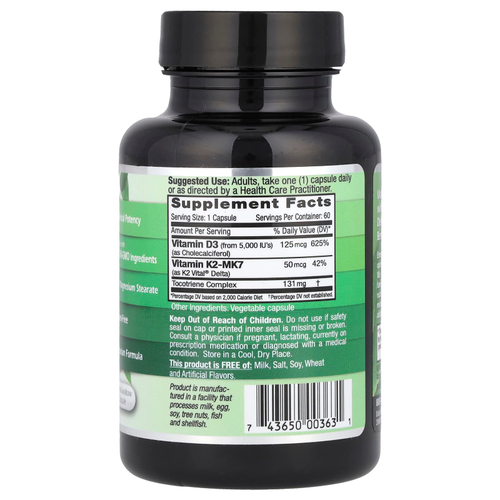 Emerald Laboratories, Витамин D3 и K2, 60 растительных капсул
