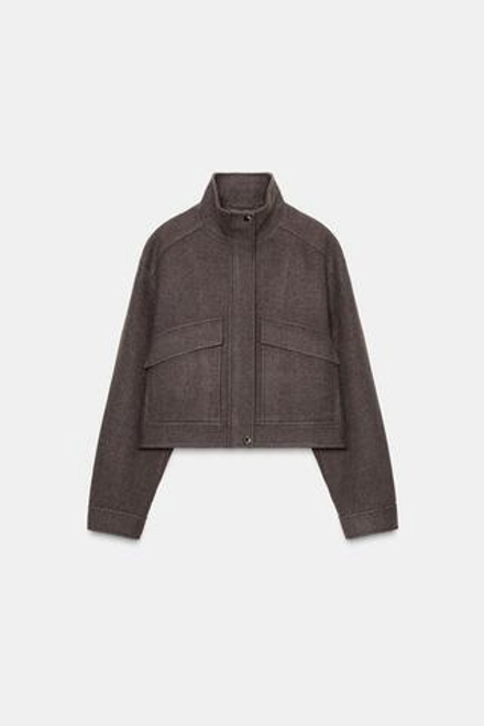 ZARA МЯГКАЯ КУРТКА С ВЫСОКИМ ВОРОТНИКОМ, КОРИЧНЕВЫЙ