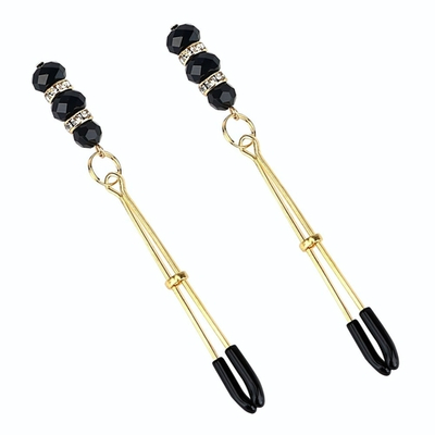 Золотистые зажимы на соски с бусинами и стразами (Цвет: золотистый)