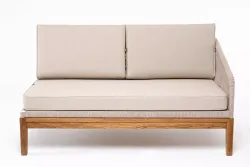 "Канны" левый модуль плетеный из роупа, основание дуб, роуп бежевый круглый, ткань бежевая 052