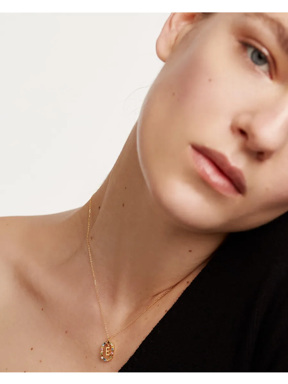 Колье Буква E серебро 925 пробы покрытое золотом