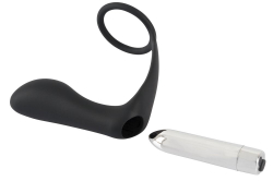Черное эрекционное кольцо с анальной вибропробкой Vibrating Ring & Plug