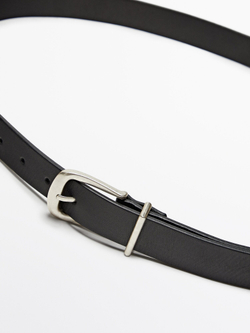 Massimo Dutti Кожаный ремень с металлической шлевкой, черный