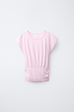 ZARA СТРУЯЩАЯСЯ ФУТБОЛКА С ПОЯСОМ, ПАСТЕЛЬНО-РОЗОВЫЙ