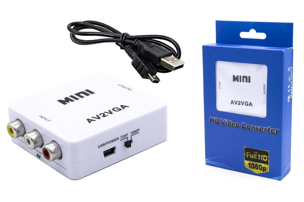 Конвертер цифровой AV2VGA 3RCA (мама) - VGA (мама)
