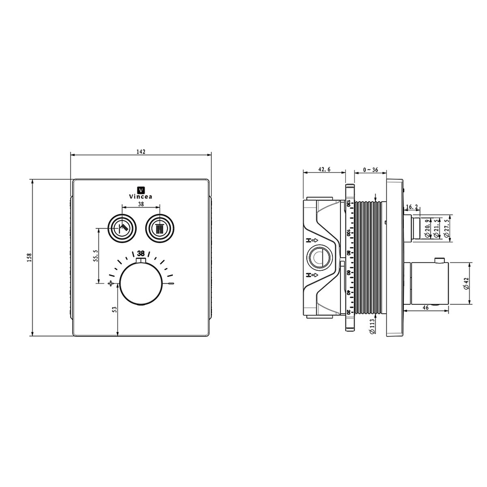 Душевой комплект Vincea Inspire VSFW-3I21T2GM встраиваемый, термостатический, 2 режима, вороненая сталь