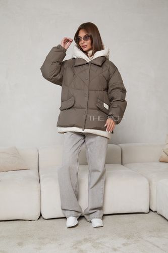 Хаки-бежевый пуховик-трансформер