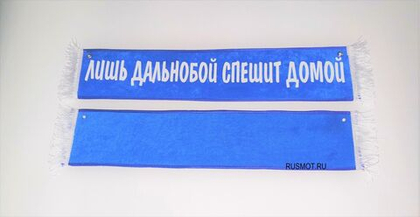 Вымпел с приколом 50х10 синий, "Лишь дальнобой спешит домой"