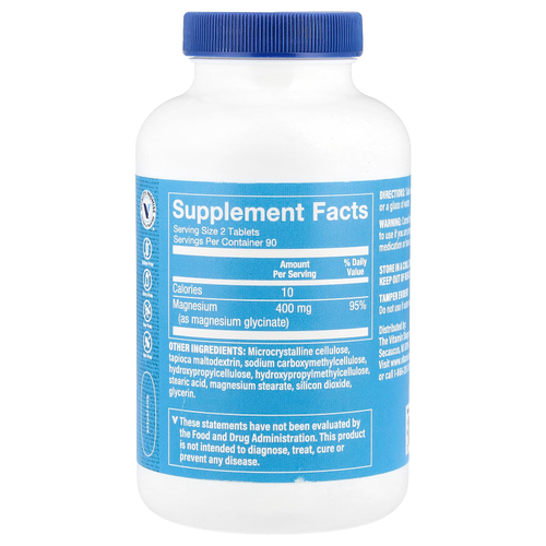 The Vitamin Shoppe, Глицинат магния, 400 мг, 180 таблеток (200 мг в каждой таблетке)