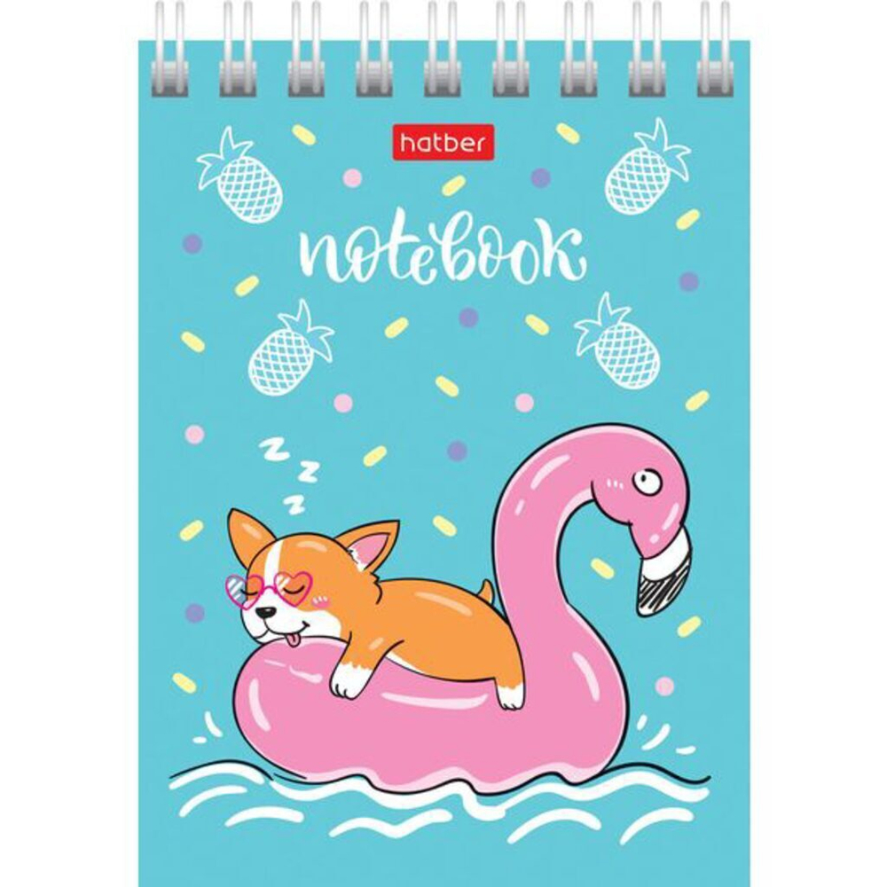 Блокнот А7 40л гребень "Забавные корги" клетка