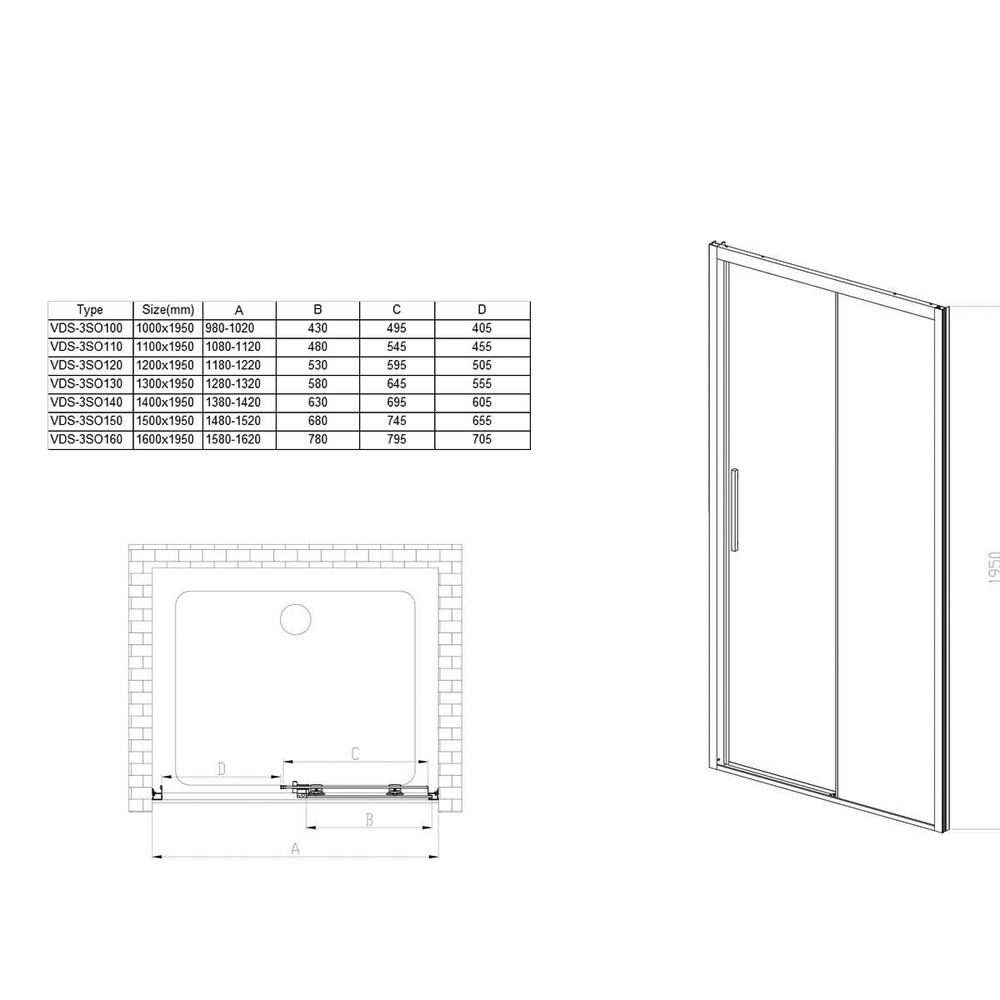 Душевая дверь Soft VDS-3SO130CLB, 1300, черный, стекло прозрачное, , шт