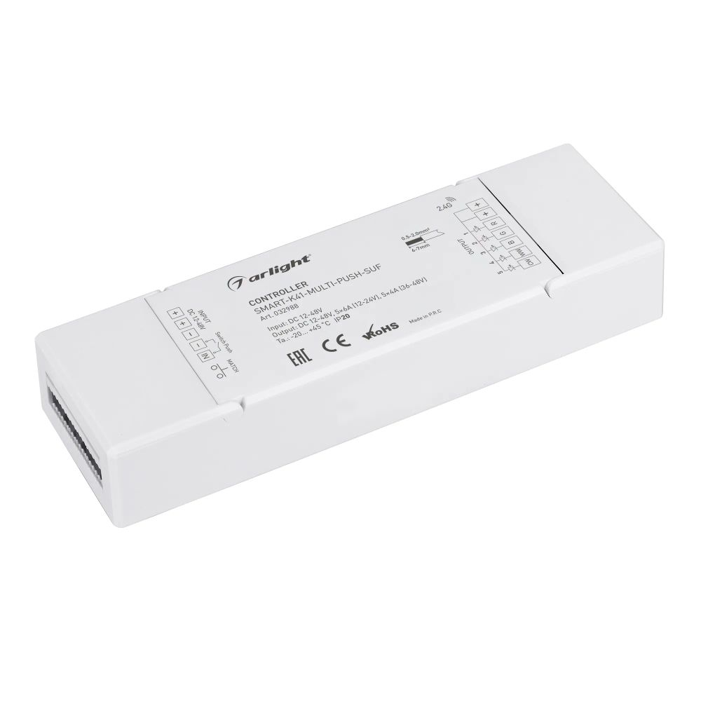 Контроллер SMART-K41-MULTI-PUSH-SUF (12-48V, 5x6A, RGB-MIX, 2.4G) (Arlight, IP20 Пластик, 5 лет) 032988