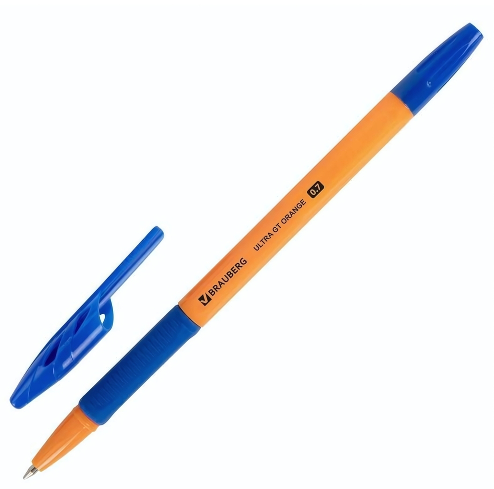 Ручка шариковая с грипом 0,35мм,синяя,оранжевый корпус "ULTRA GT ORANGE"(BRAUBERG)