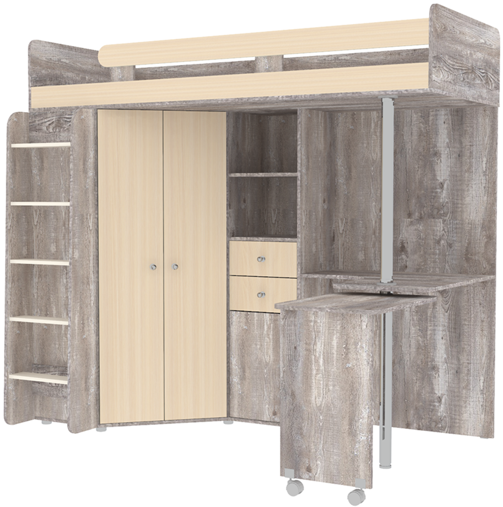 Кровать-чердак КарИВи М85 Бетон  Дуб Молочный