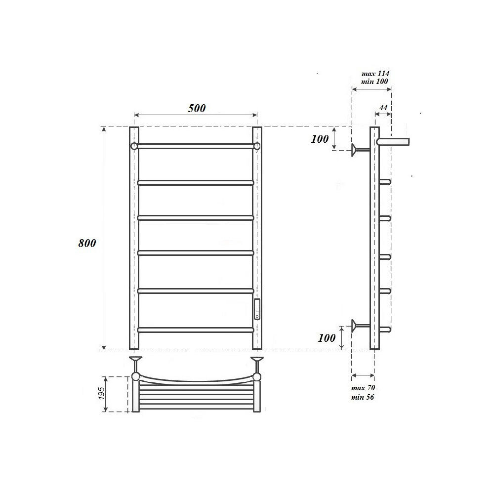 Полотенцесушитель электрический Point Афина PN04858P П5 500x800 с полкой, диммер справа, хром