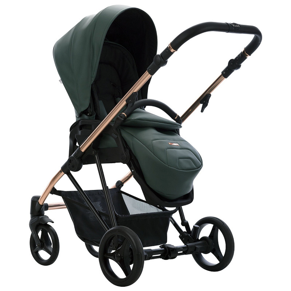 Детская коляска Bebetto Yoddi Premium Class 3 в 1 с автокреслом Avionaut Cosmo 04 зеленая кожа рама бронза
