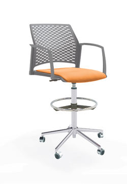Кресло Rewind каркас хром, пластик серый, база стальная хромированная, с закрытыми подлокотниками, сиденье оранжевое