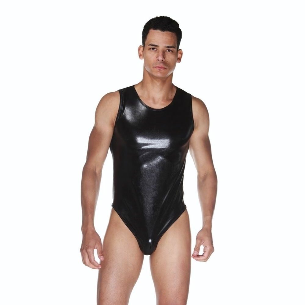 Мужское wet-look боди с прозрачной спинкой (Размер: L-XL) (Цвет: черный)