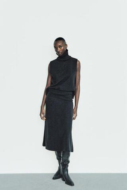 ZARA ЮБКА МИДИ ОБЪЕМНОГО КРОЯ ИЗ МЯГКОЙ ТКАНИ, ЧЕРНЫЙ