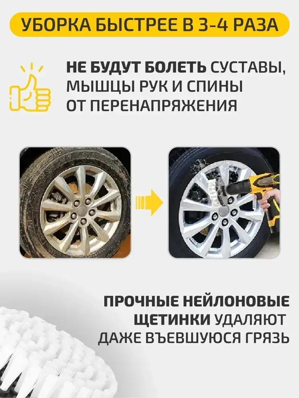 Набор щеток насадок на дрель, щетки для шуруповерта, для быстрой чистки и мойки поверхностей, 4 предмета, белый