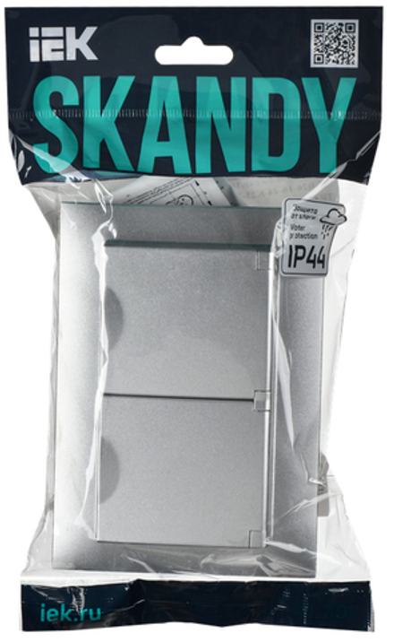 SKANDY Розетка 2-местная и крышкой 16А в сборе IP44 SK-R12S серебряный IEK