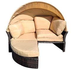 "Амальфи" плетеная кровать-трансформер, цвет коричневый, подушки бежевые