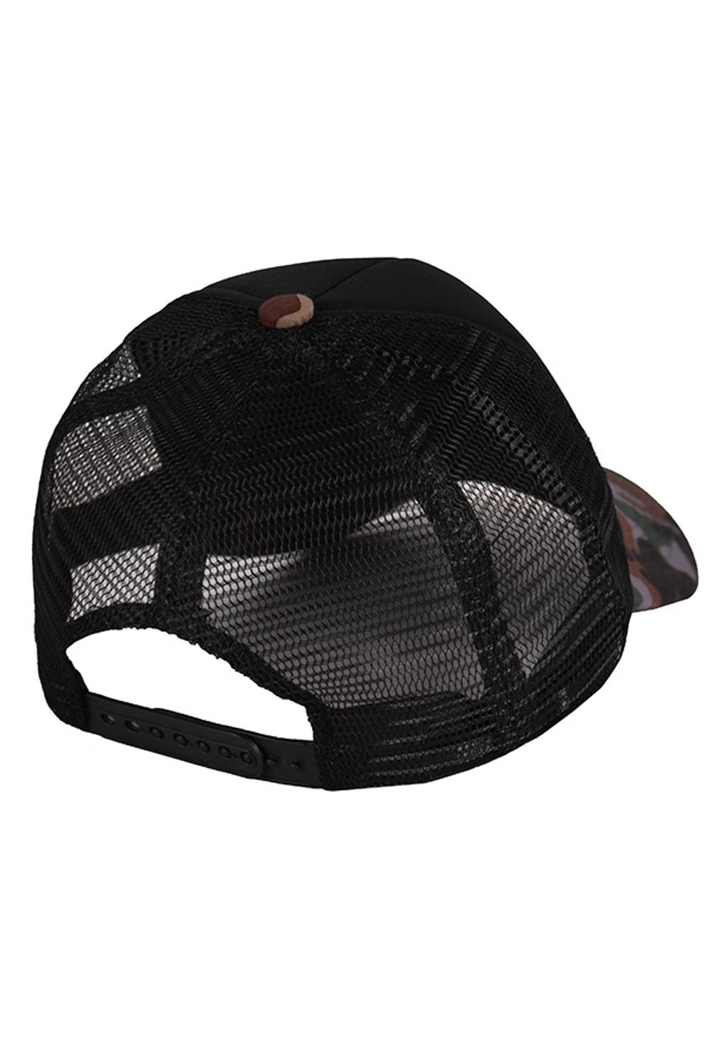 Бейсболка с сеткой черная и камуфляжным козырьком фото сзади
