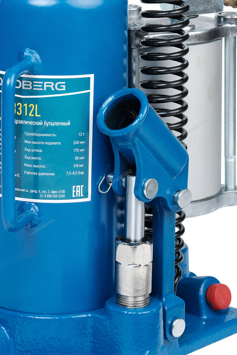 NORDBERG (N31312) Домкрат бутылочный пневмогидравлический 12 т