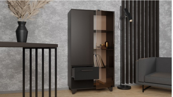 Стеллаж Копенгаген со стеклом (венге, черный матовый)