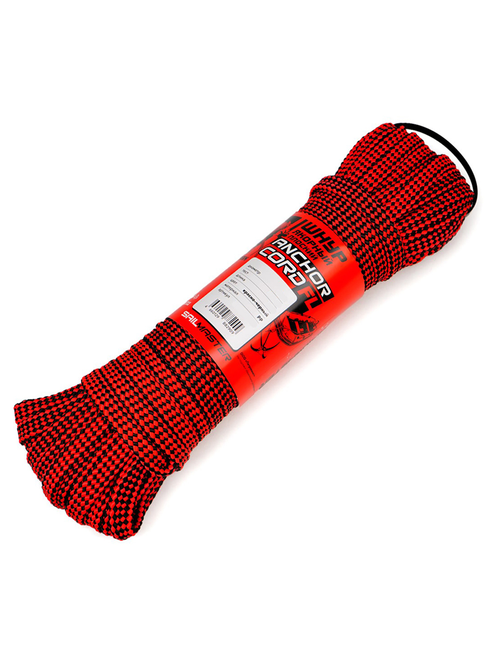 Якорный шнур плоский SAILMASTER Anchor Cord FL 10,0 мм, красно/черный, 500 кгс, 25 м, моток (плавающий)