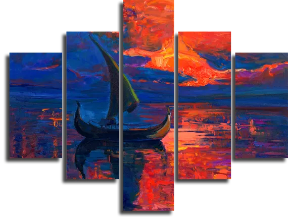 Модульная картина "Корабль на закате"