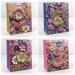 Пакет подарочный 18х23х10см "Цветы" с 3D аппликацией (Микс)