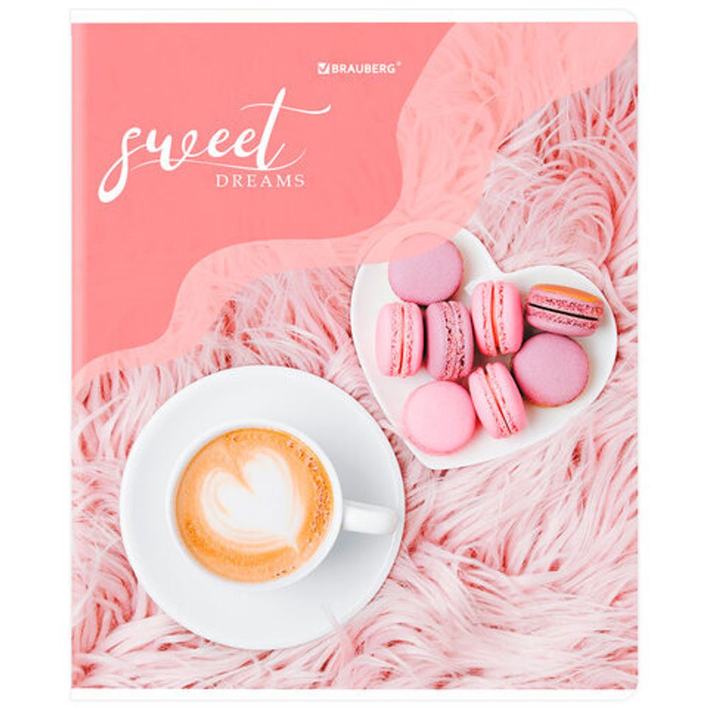 Тетрадь А5, 48 л., BRAUBERG, скоба, клетка, матовая ламинация, выборочный лак, "Sweets", 404373, 5шт
