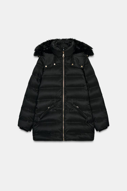 ZARA ПУХОВИК WATER REPELLENT WINDPROOF С КАПЮШОНОМ, ЧЕРНЫЙ