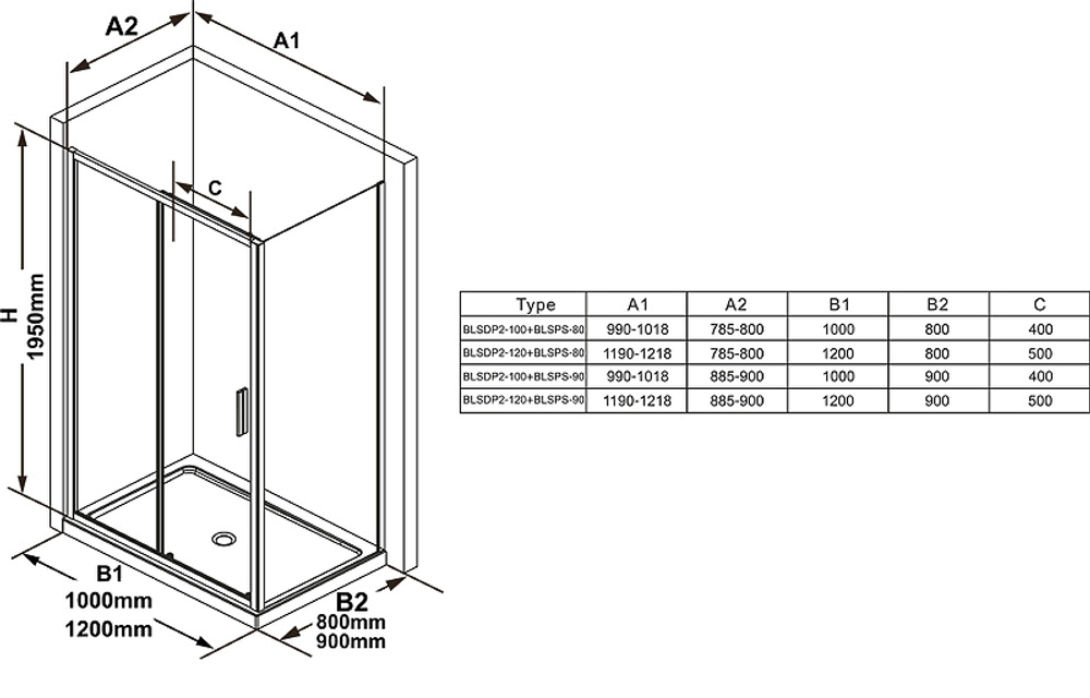 Душевая стенка Ravak Blix Slim BLSPS-90 X9BM70300Z1 профиль Черный стекло Transparent